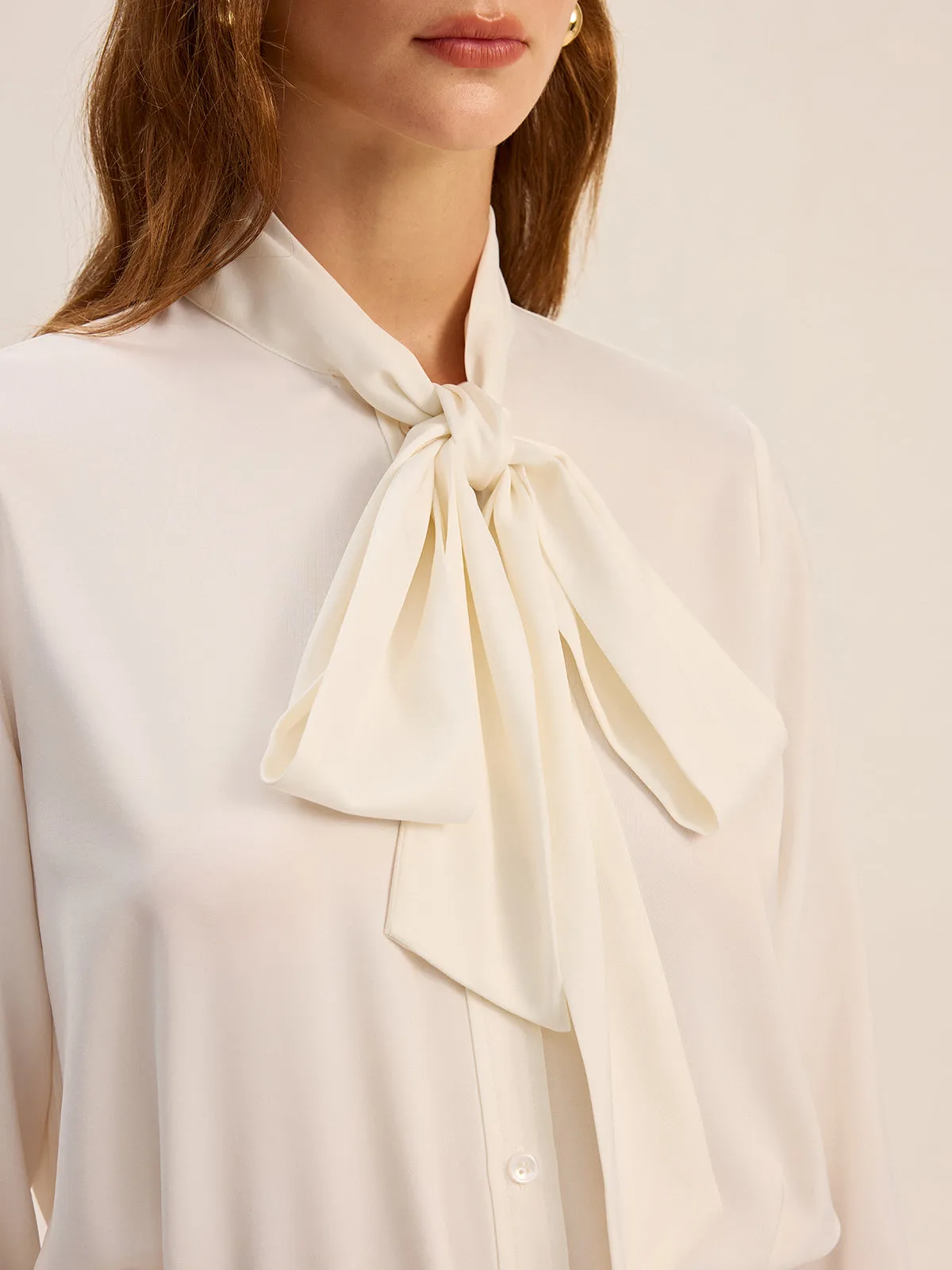 Satin Bow-Tie Neck Long-Sleeve Shirt sold by COMMENSE product image thumbnail 4