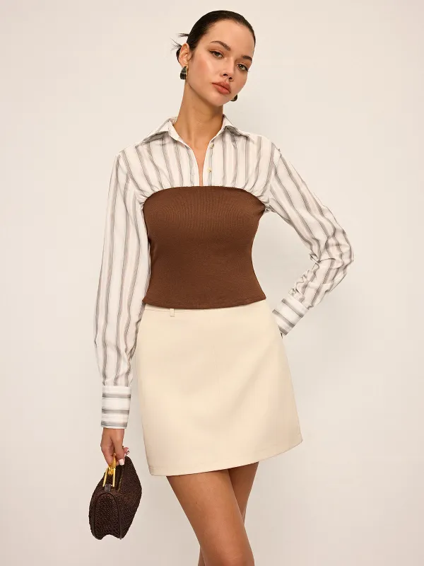 2 in 1 Ribbed Knit and Striped Contrast Shirt sold by COMMENSE