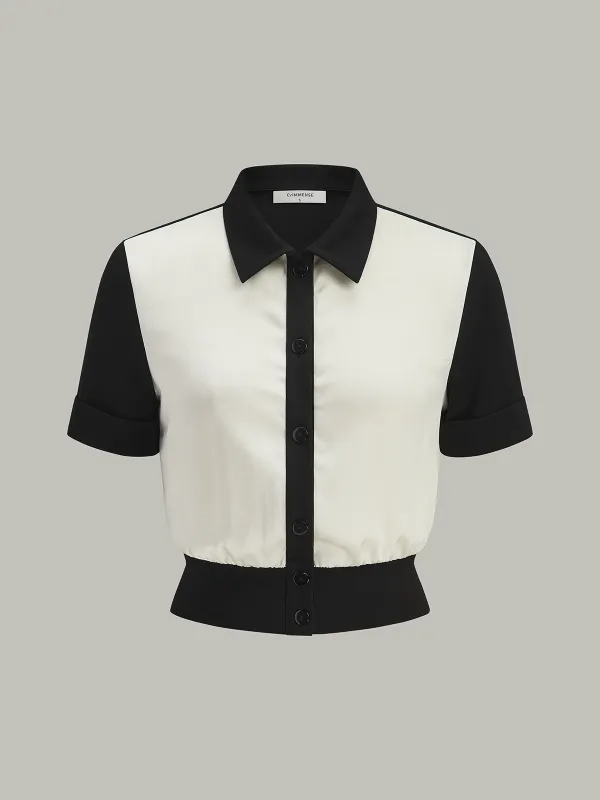 Color-Block Button-Front Blouse sold by COMMENSE