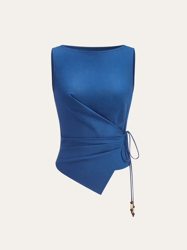 Asymmetric Wrap-Tie Sleeveless Top with Beaded String sold by COMMENSE