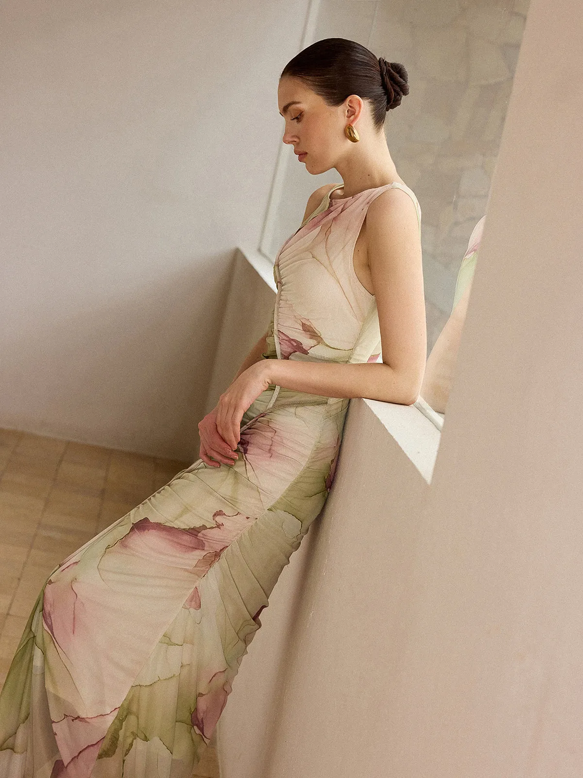 Printed Semi-Sheer Mesh Maxi Dress sold by COMMENSE product image thumbnail 2