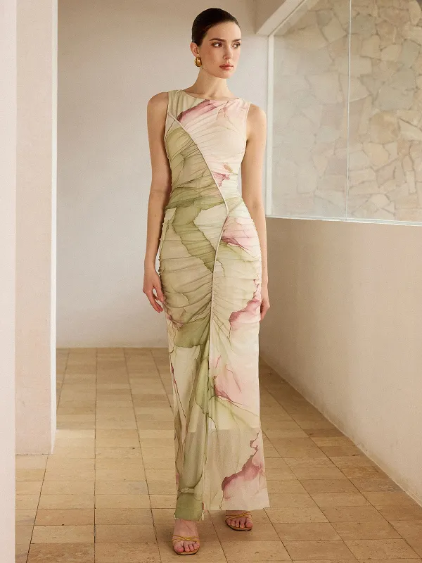Printed Semi-Sheer Mesh Maxi Dress sold by COMMENSE