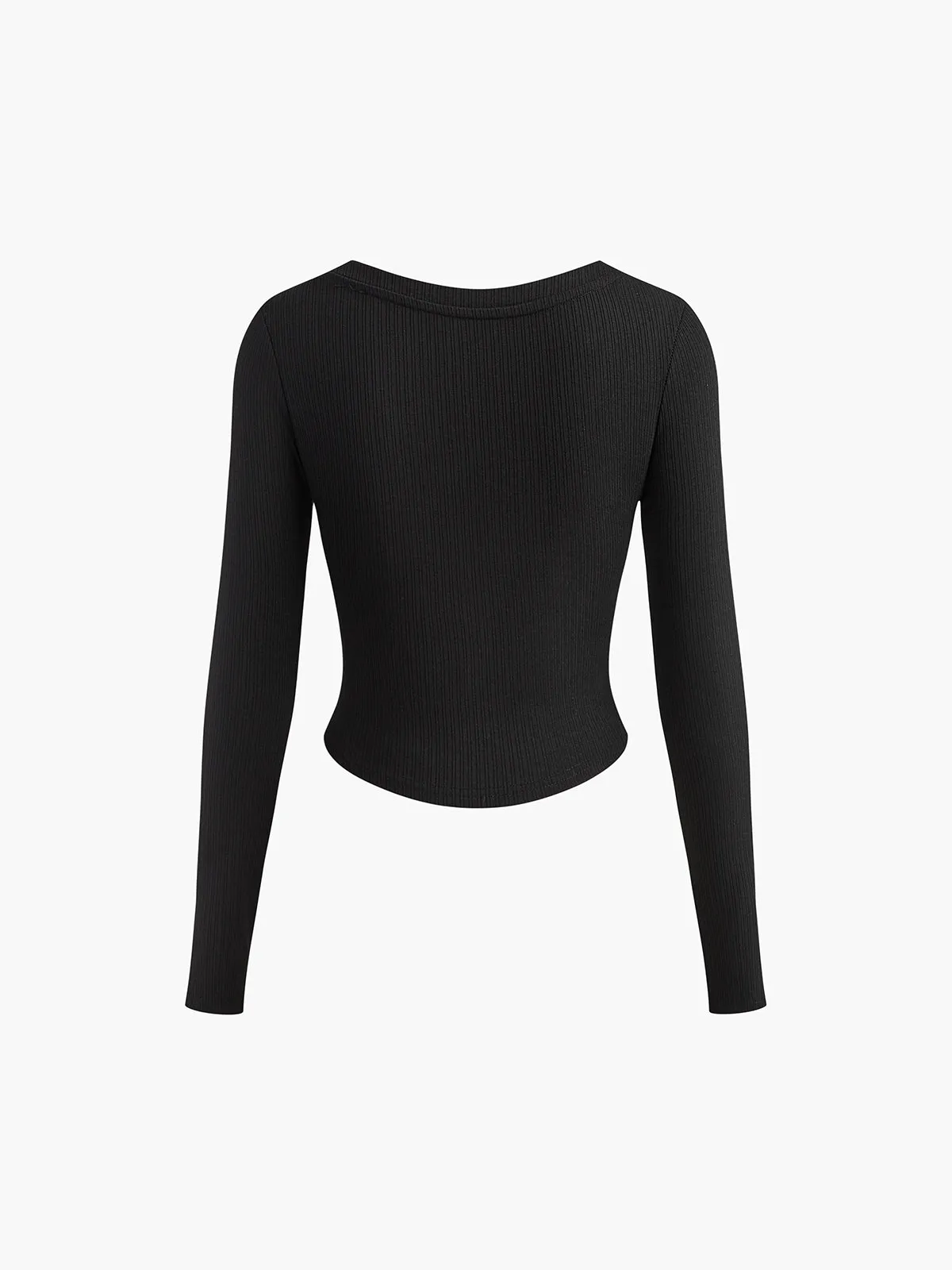 Button Ribbed Long Sleeve T-Shirt sold by COMMENSE product image thumbnail 4