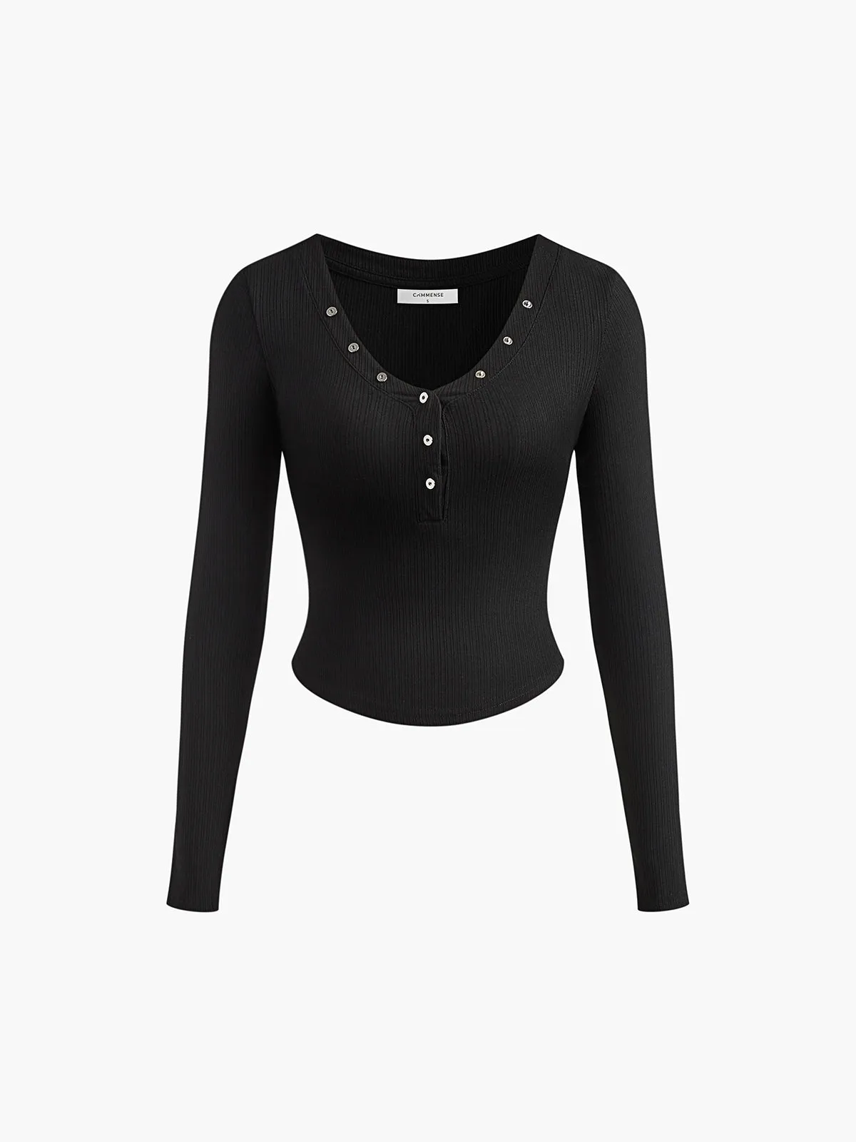 Button Ribbed Long Sleeve T-Shirt sold by COMMENSE