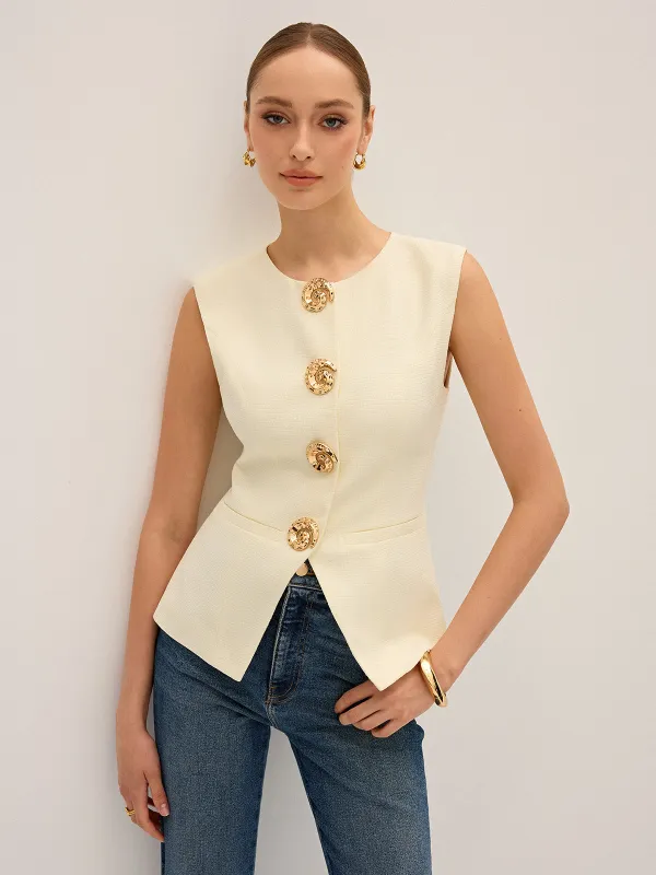 Metal Detail Sleeveless Vest sold by COMMENSE