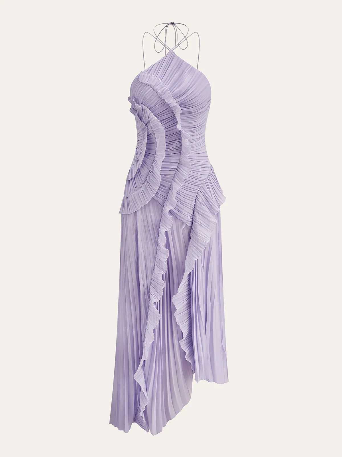 Chiffon Pleated Ruffle Halter Neck Maxi Dress sold by COMMENSE