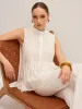 Semi-Sheer Pleated Mock Neck Blouse sold by COMMENSE