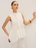 Semi-Sheer Pleated Mock Neck Blouse sold by COMMENSE