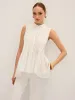 Semi-Sheer Pleated Mock Neck Blouse sold by COMMENSE