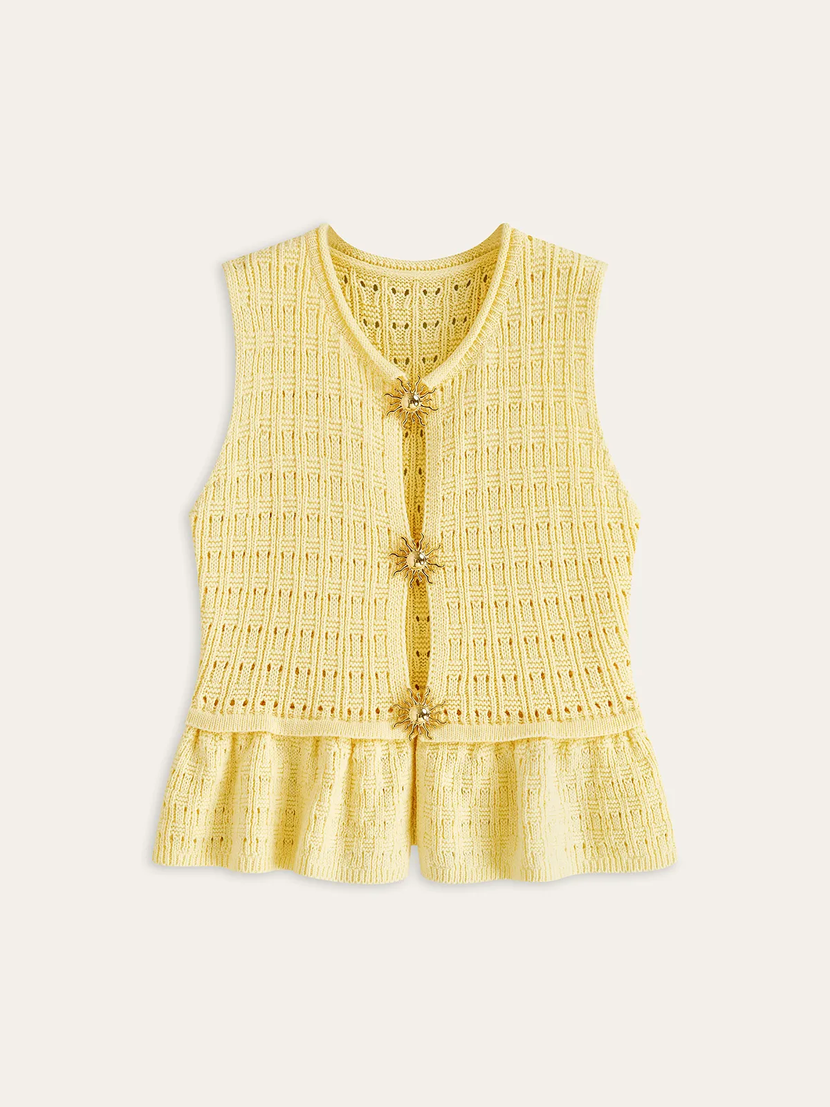 Metal Detail Knitted Peplum Vest sold by COMMENSE