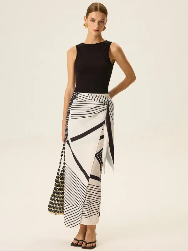Sleeveless Top and Print Wrap Skirt Set sold by COMMENSE
