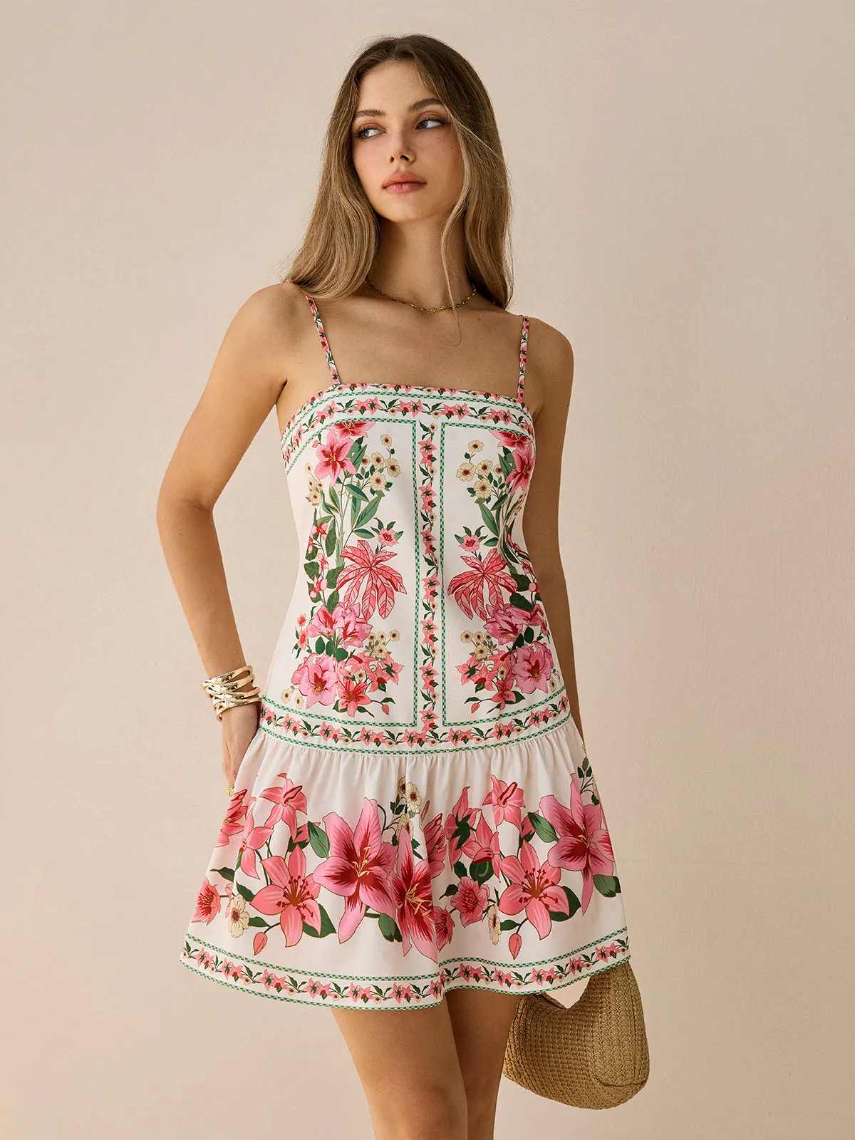 Floral Print Spaghetti Strap Mini Dress sold by COMMENSE product image thumbnail 5