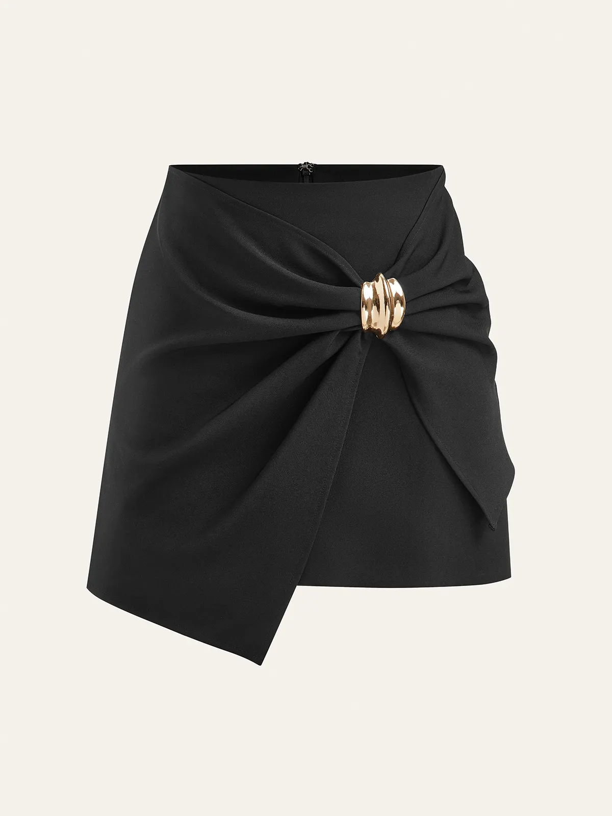 Asymmetric Ruched Wrap Mini Skirt with Metal Buckle sold by COMMENSE