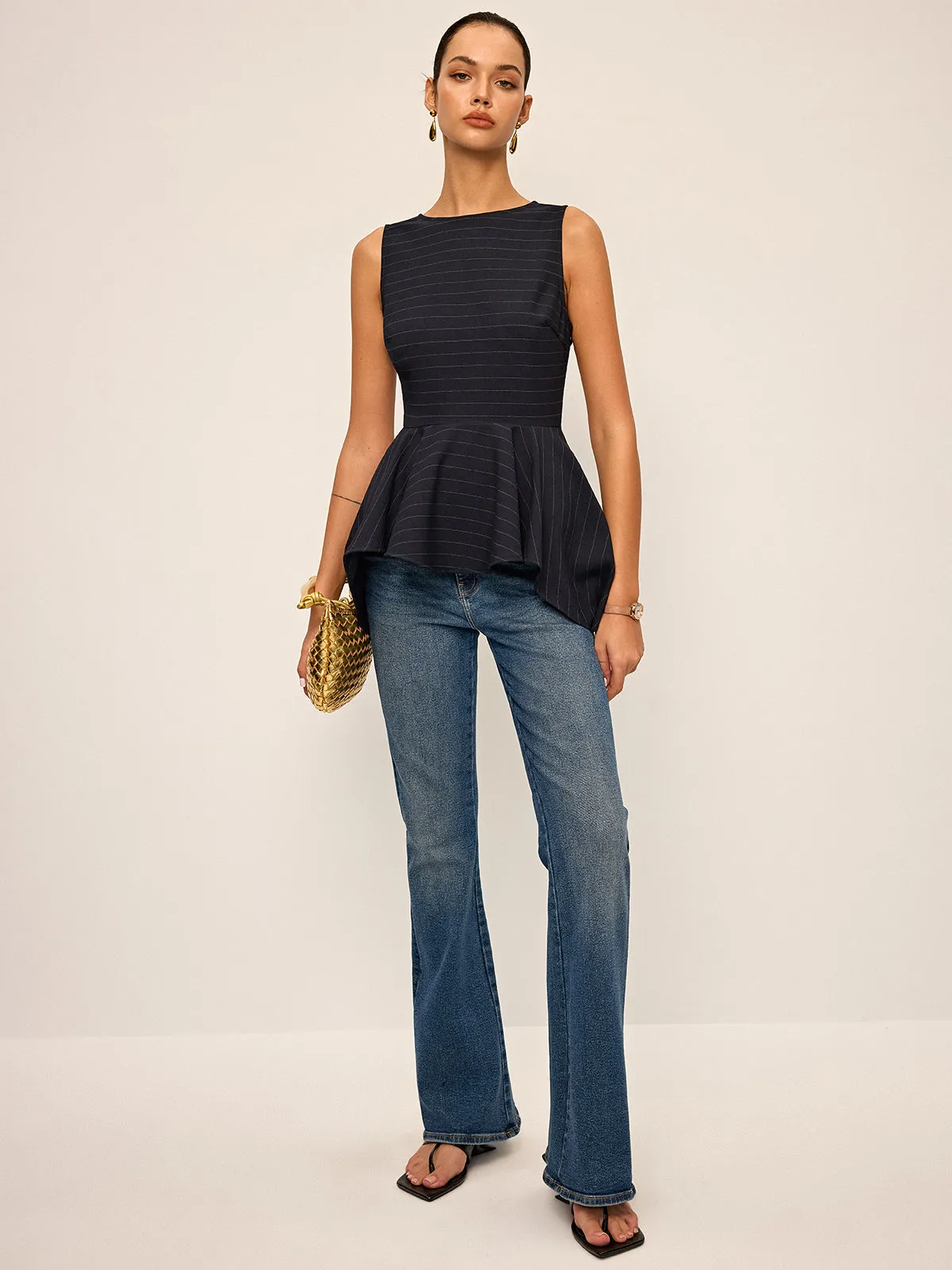 Striped Peplum Hem Sleeveless Top sold by COMMENSE product image thumbnail 3