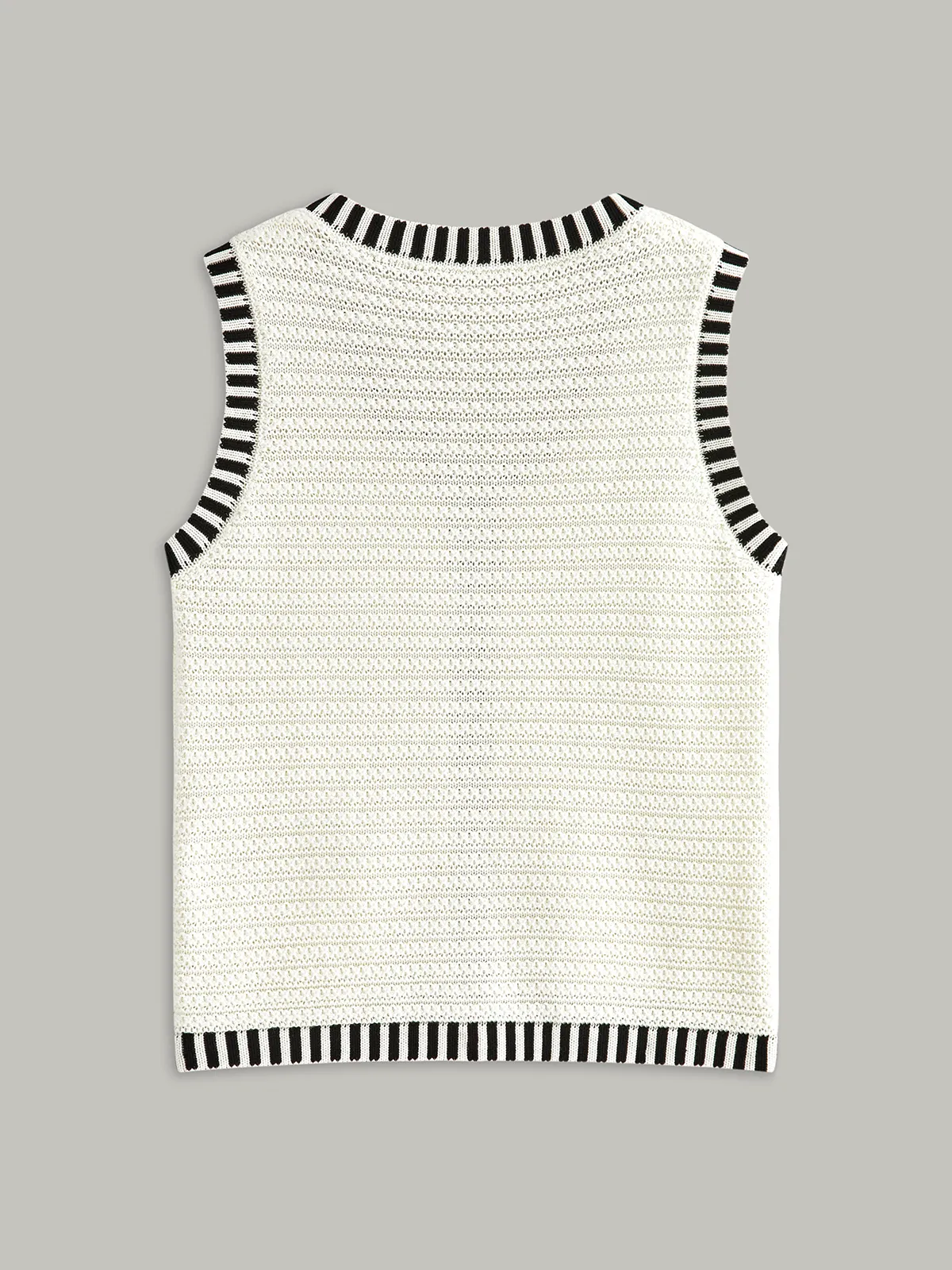 Button Striped Trim Knit Vest sold by COMMENSE product image thumbnail 3