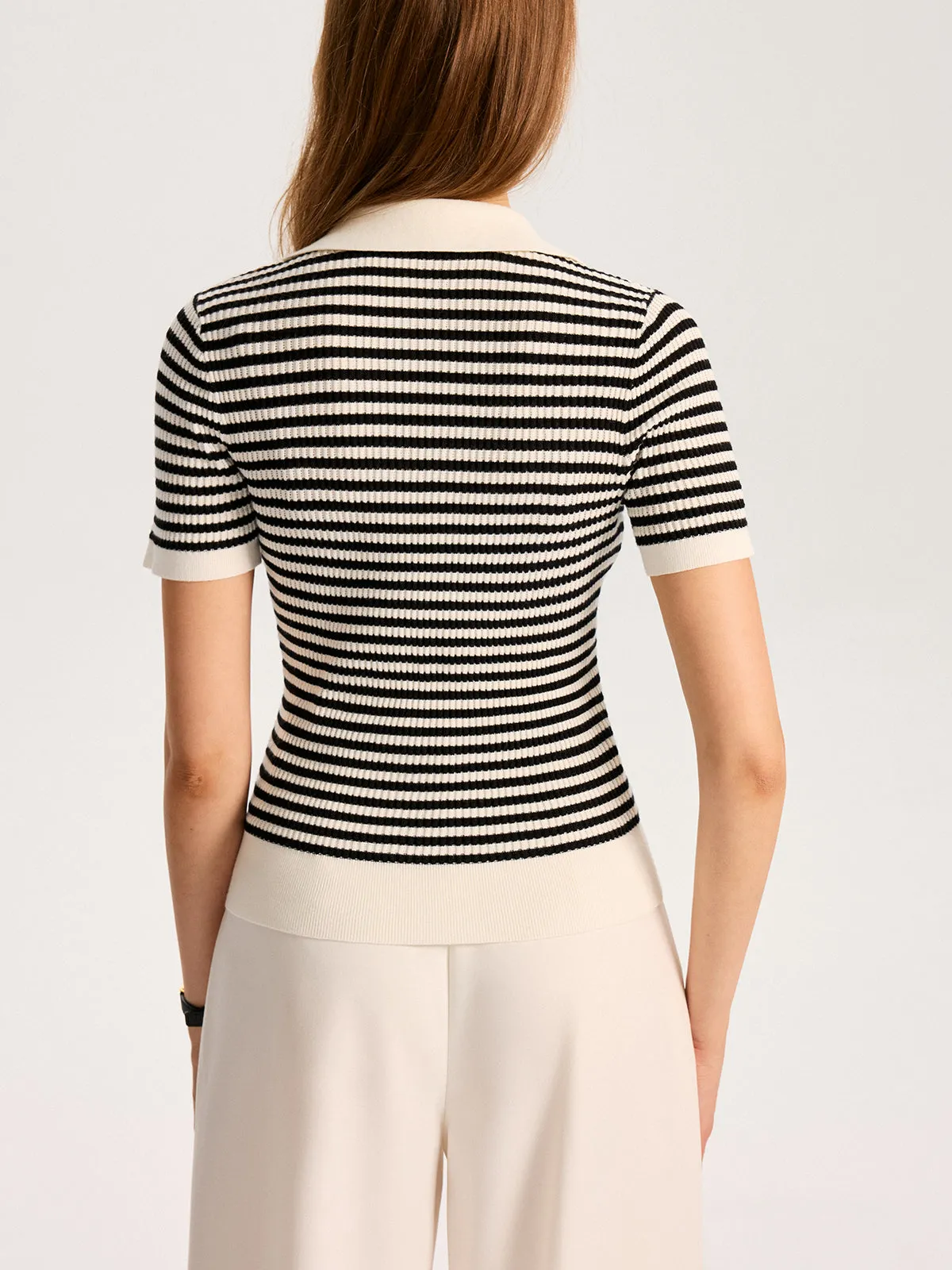 Metal Button Striped Knit Polo Top sold by COMMENSE product image thumbnail 5