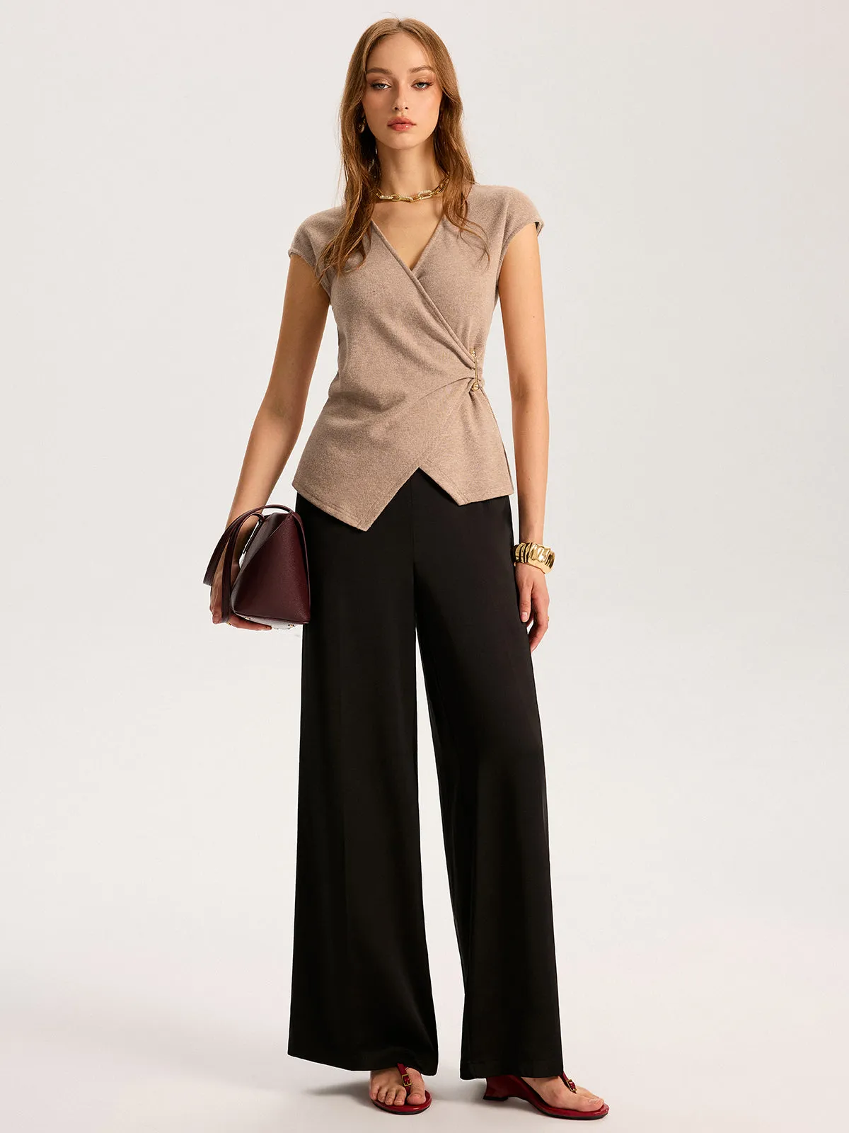 Metal Detail Cap Sleeve Knit Top sold by COMMENSE product image thumbnail 4