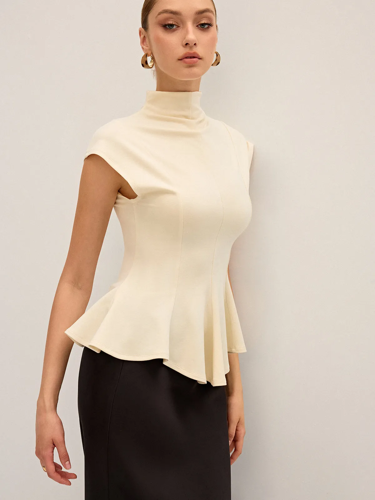 Mock Neck Cap Sleeve Peplum Top sold by COMMENSE product image thumbnail 4
