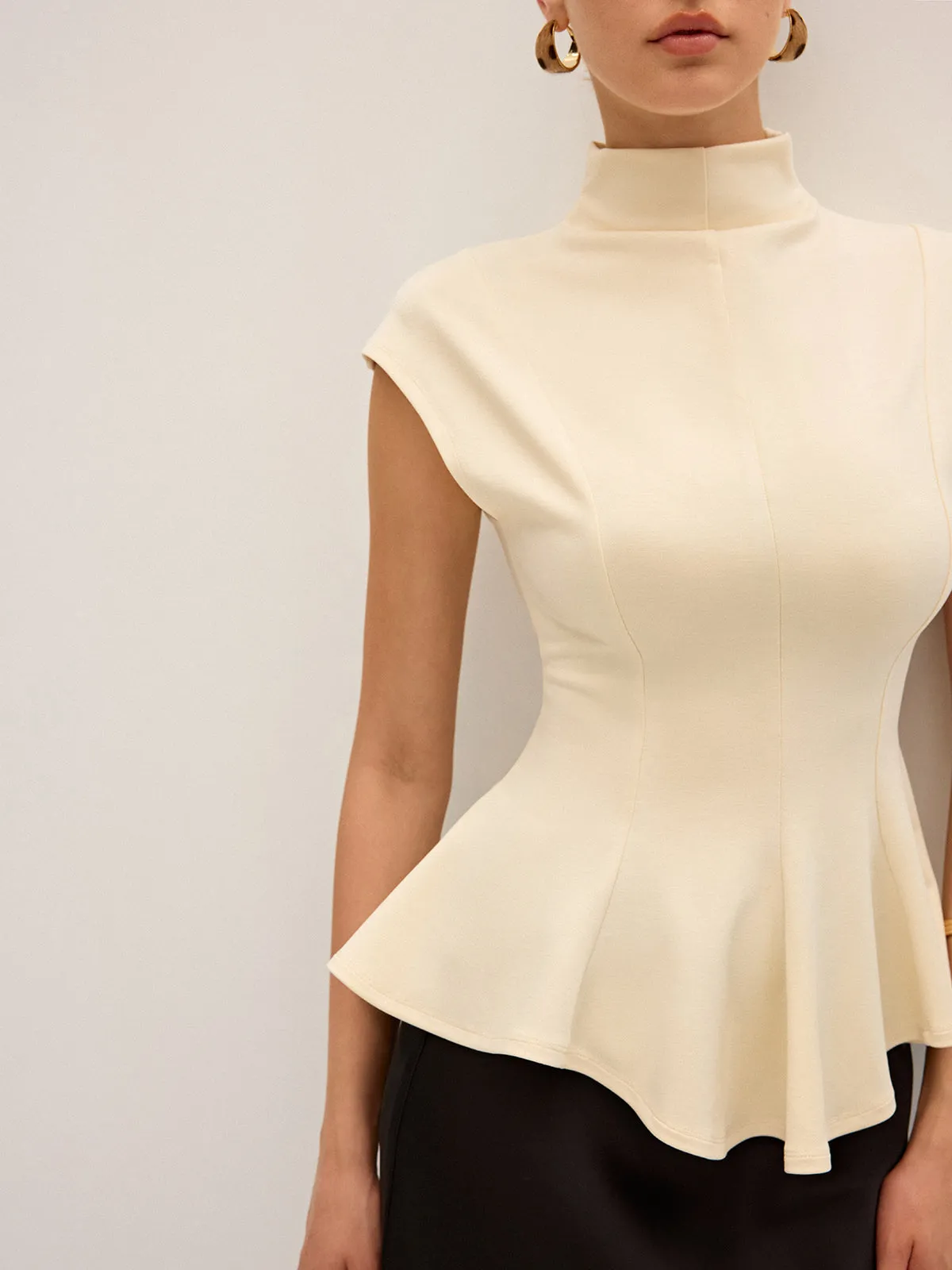 Mock Neck Cap Sleeve Peplum Top sold by COMMENSE product image thumbnail 3