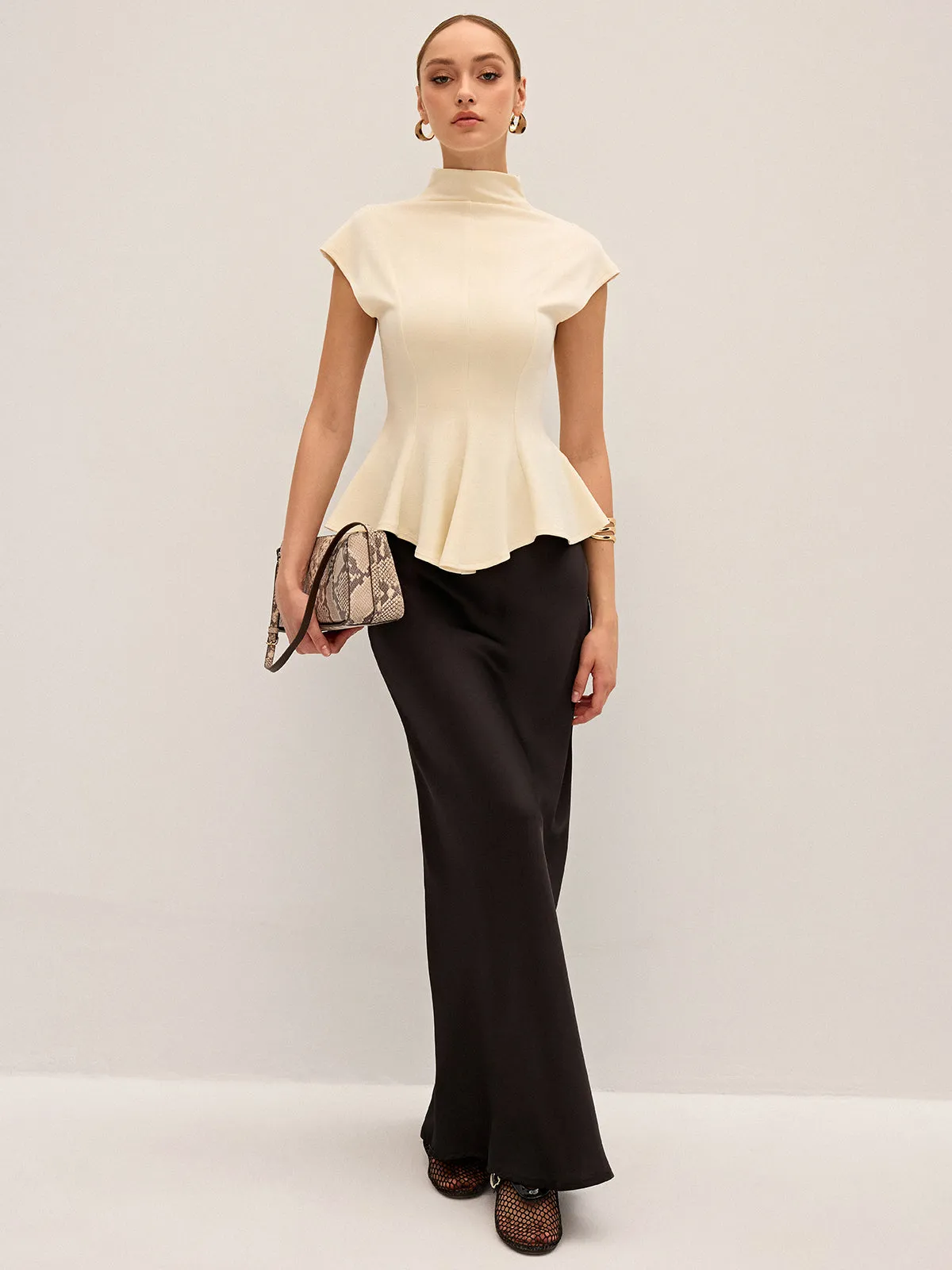 Mock Neck Cap Sleeve Peplum Top sold by COMMENSE product image thumbnail 2