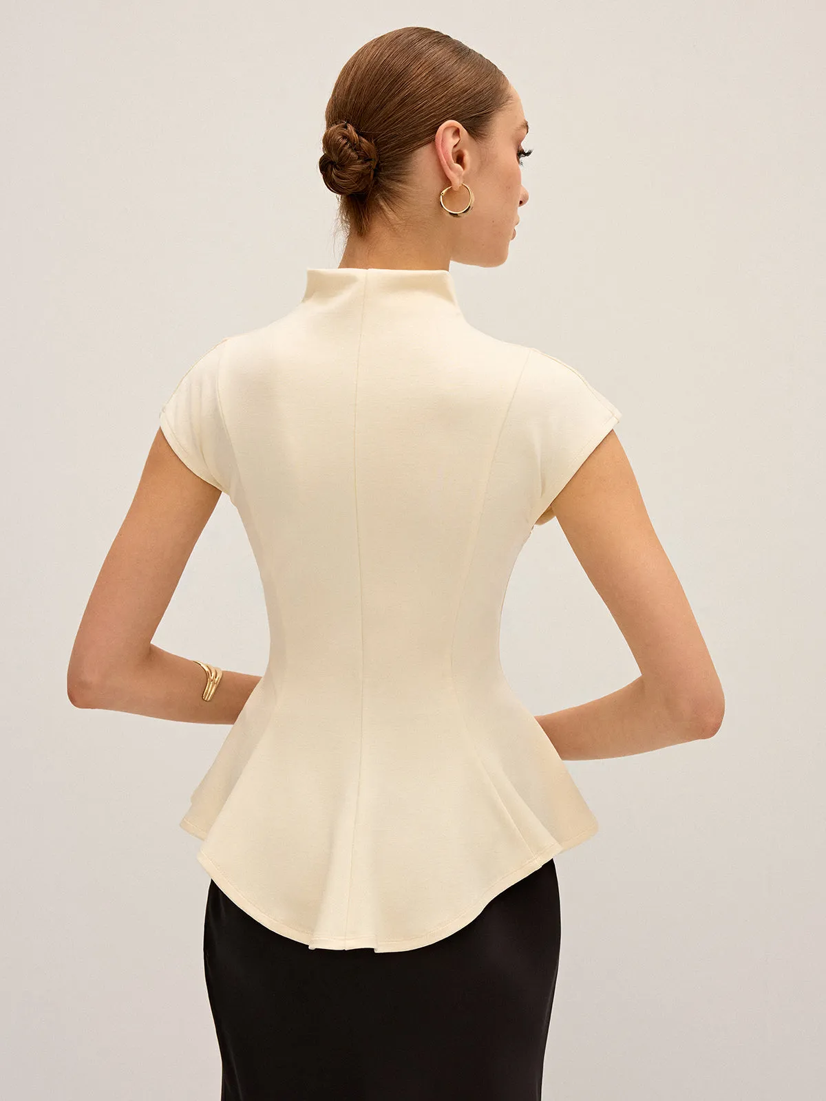 Mock Neck Cap Sleeve Peplum Top sold by COMMENSE product image thumbnail 5