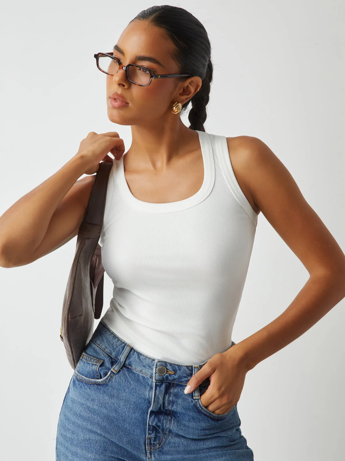 Ribbed Knit Crew Neck Tank Top sold by COMMENSE