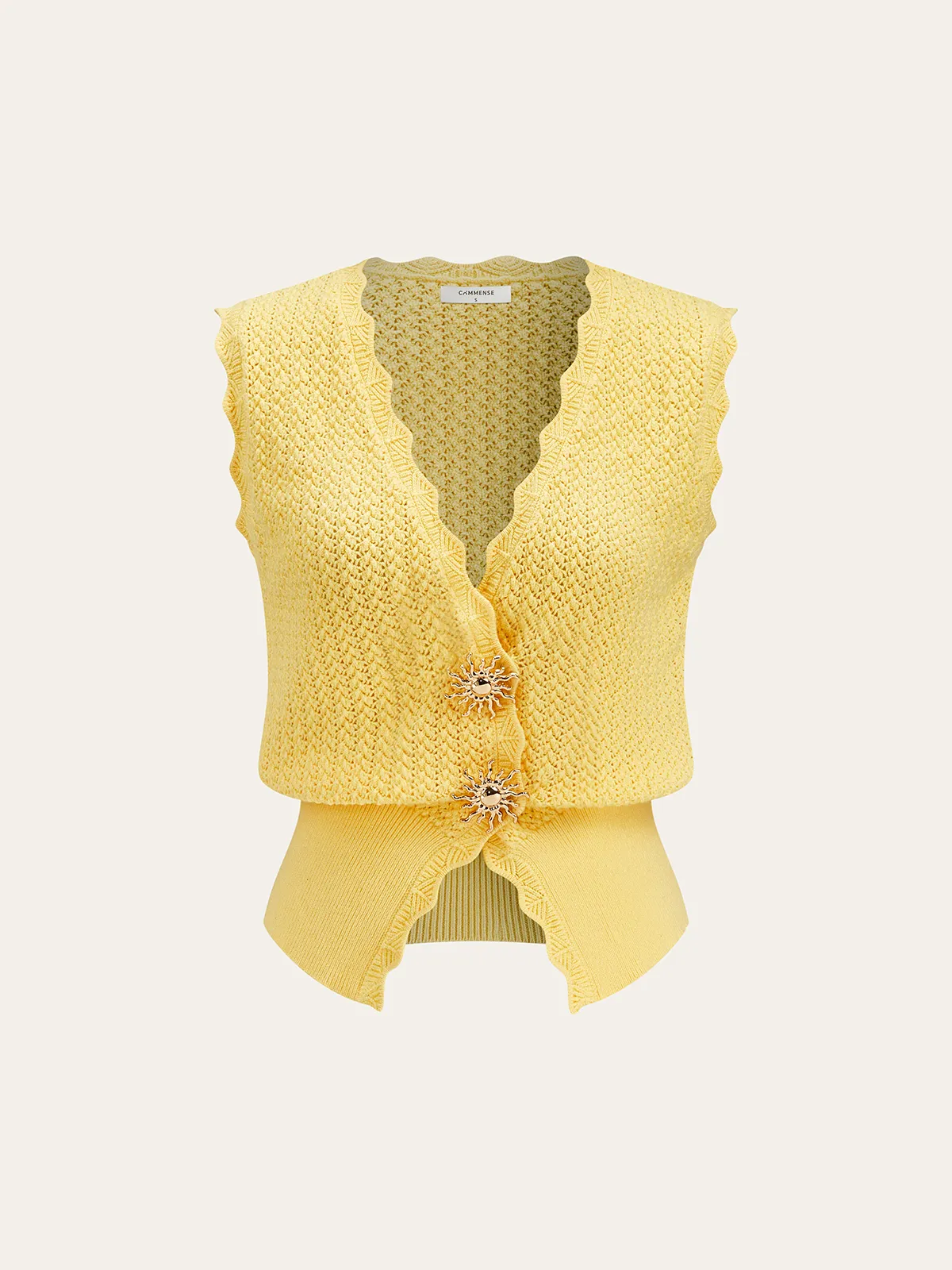 Metal Detail Scallop Trim Knit Vest sold by COMMENSE