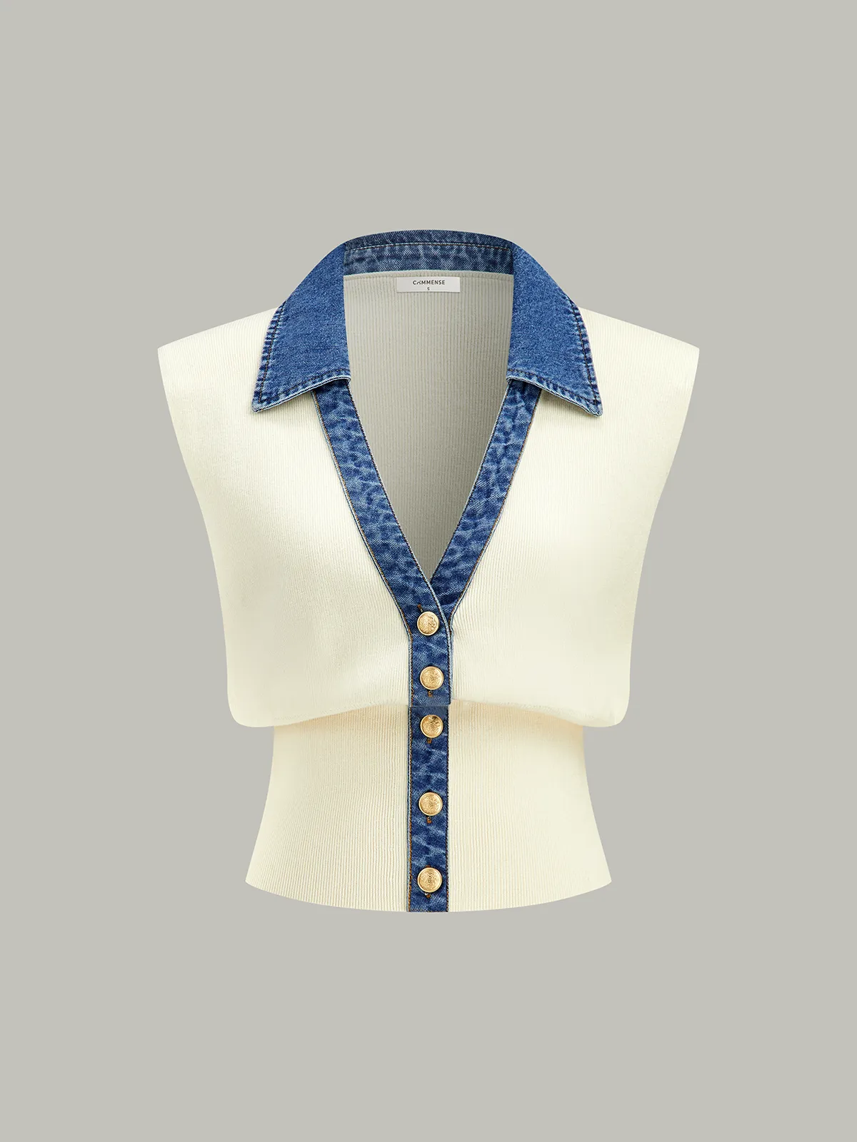 Denim Trim Metal Button Knit Vest sold by COMMENSE product image thumbnail 2