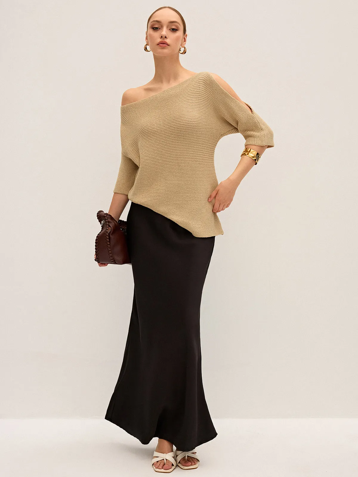 Asymmetric One-Shoulder Knitted Top sold by COMMENSE product image thumbnail 4