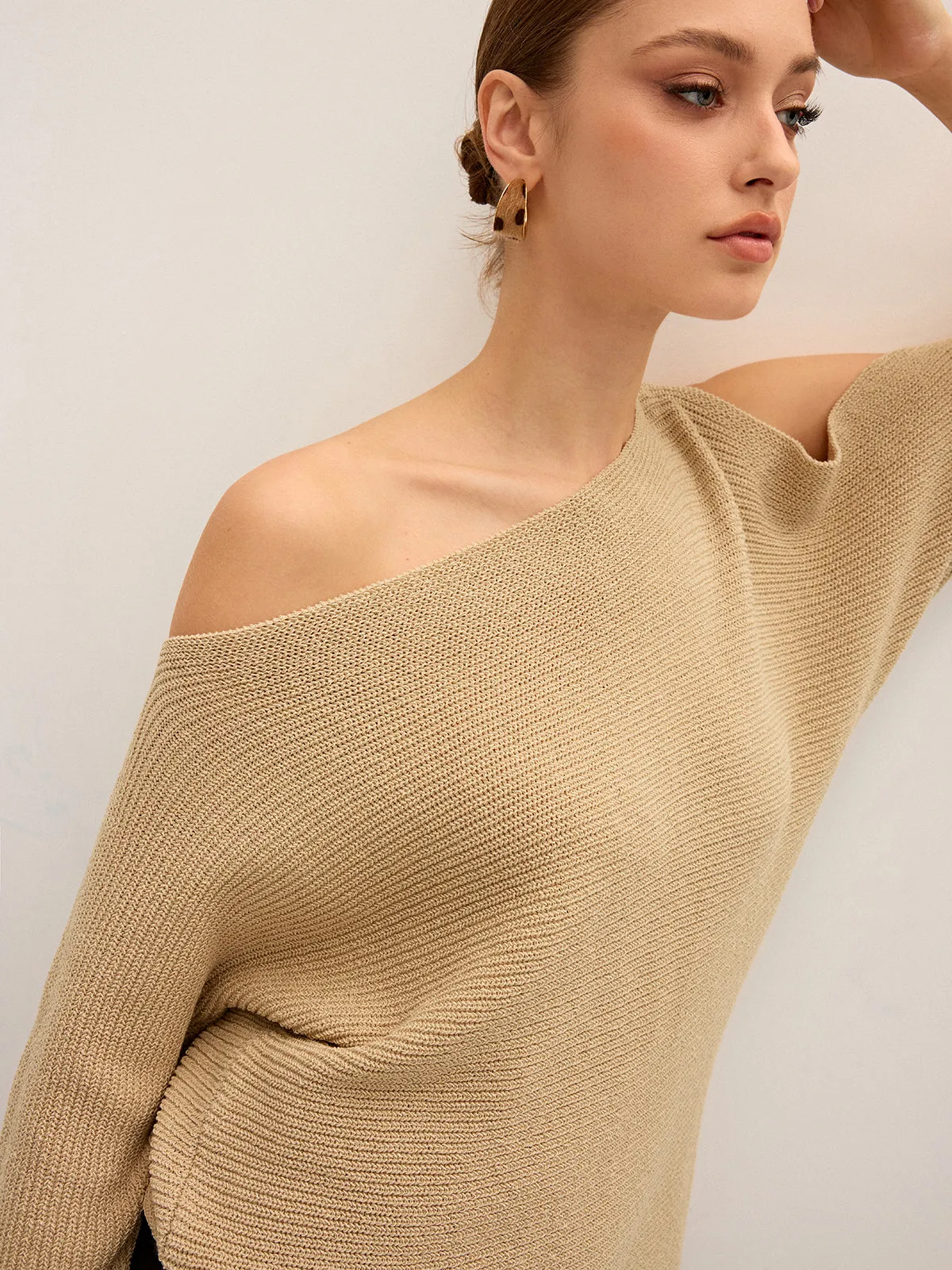 Asymmetric One-Shoulder Knitted Top sold by COMMENSE product image thumbnail 5