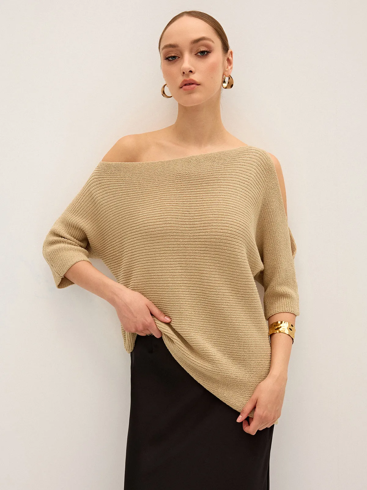 Asymmetric One-Shoulder Knitted Top sold by COMMENSE product image thumbnail 3