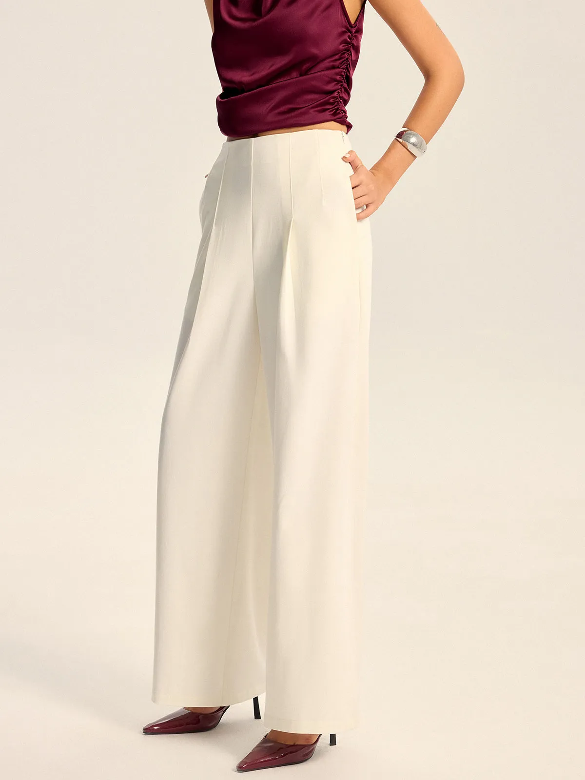 Mid-Waisted Wide-Leg Pants sold by COMMENSE product image thumbnail 4