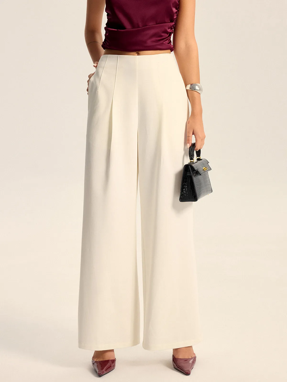Mid-Waisted Wide-Leg Pants sold by COMMENSE