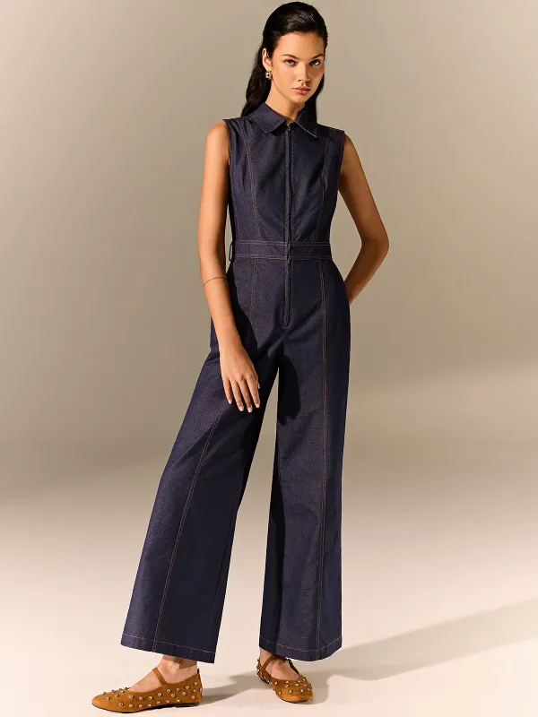 Denim Zipper Jumpsuit sold by COMMENSE