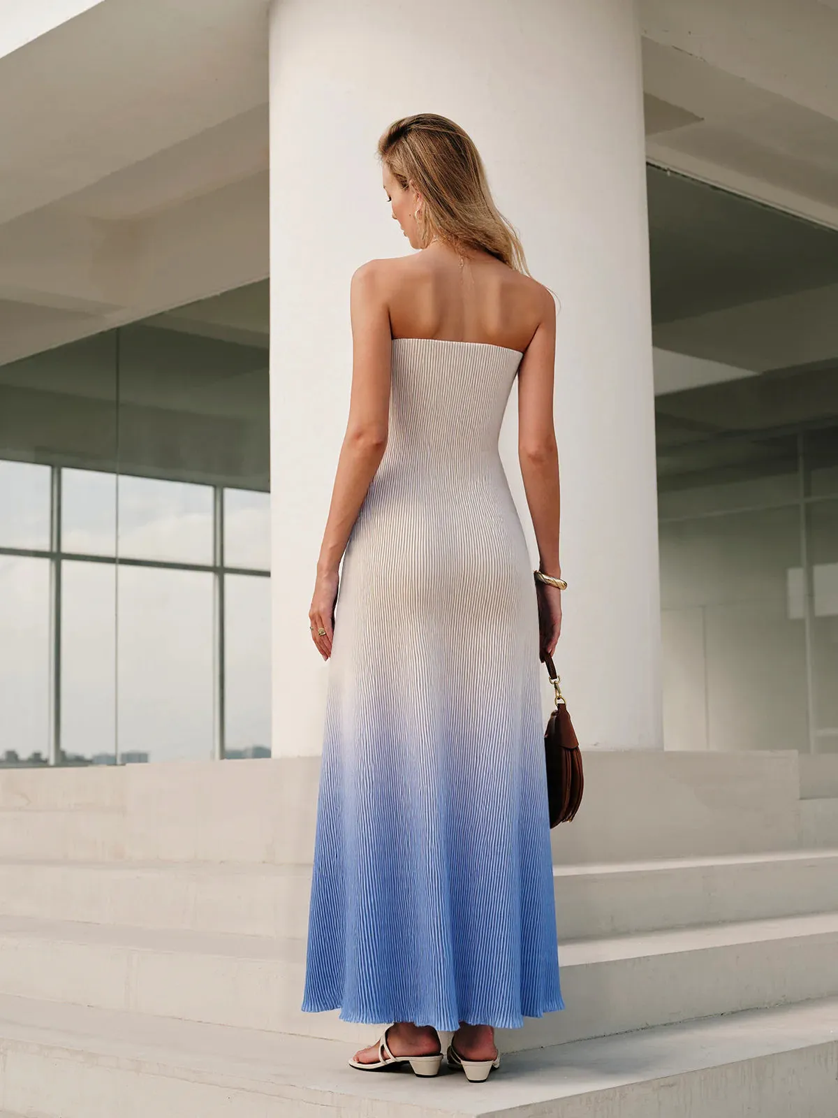 Floral Print Gradient Strapless Pleated Maxi Dress sold by COMMENSE product image thumbnail 3