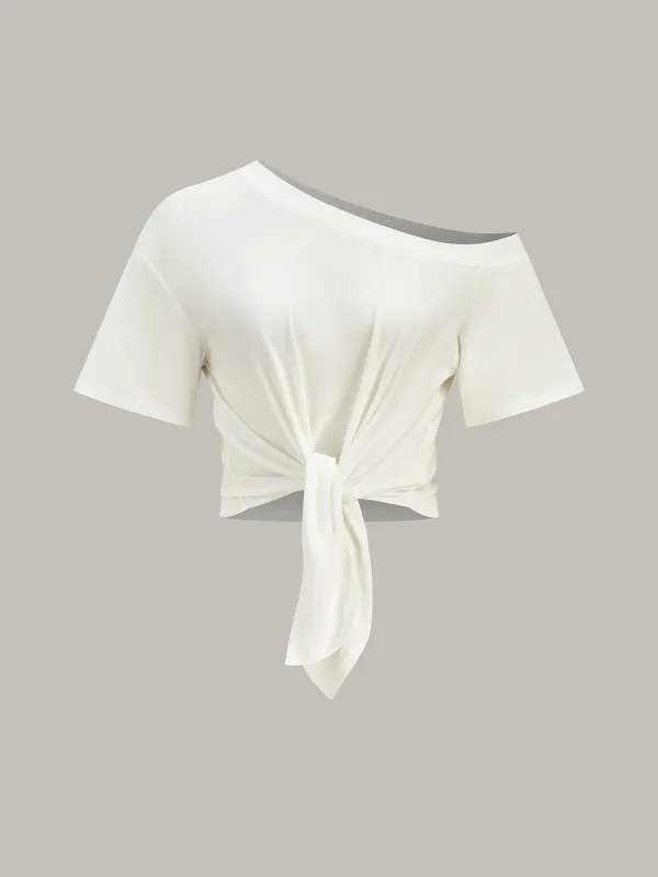One-Shoulder Knotted Top sold by COMMENSE