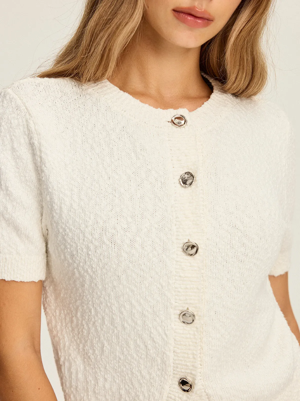 Textured Knit Short-Sleeve Cardigan sold by COMMENSE product image thumbnail 2
