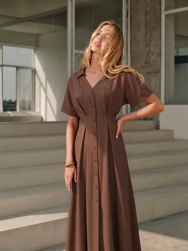 Pleated Button-Front Shirt Dress sold by COMMENSE
