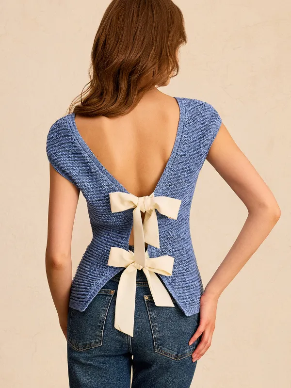 Bow Tie Reversible Design Knit Top sold by COMMENSE