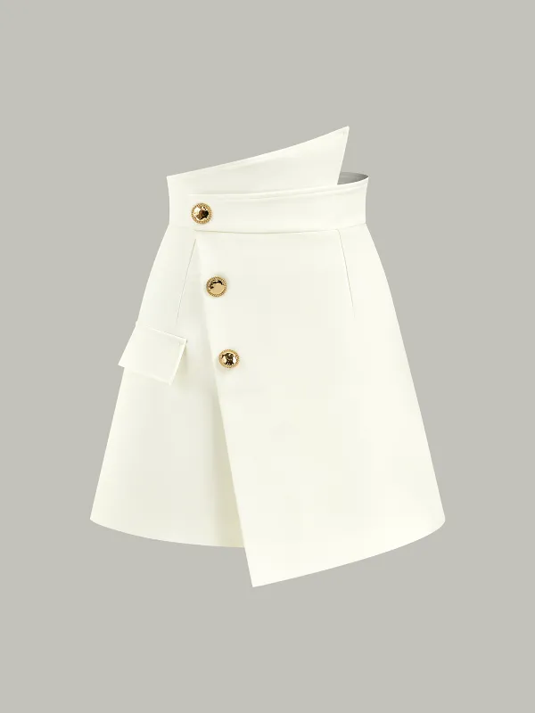 Asymmetric Metal Button Decor Pocket Mini Skirt sold by COMMENSE