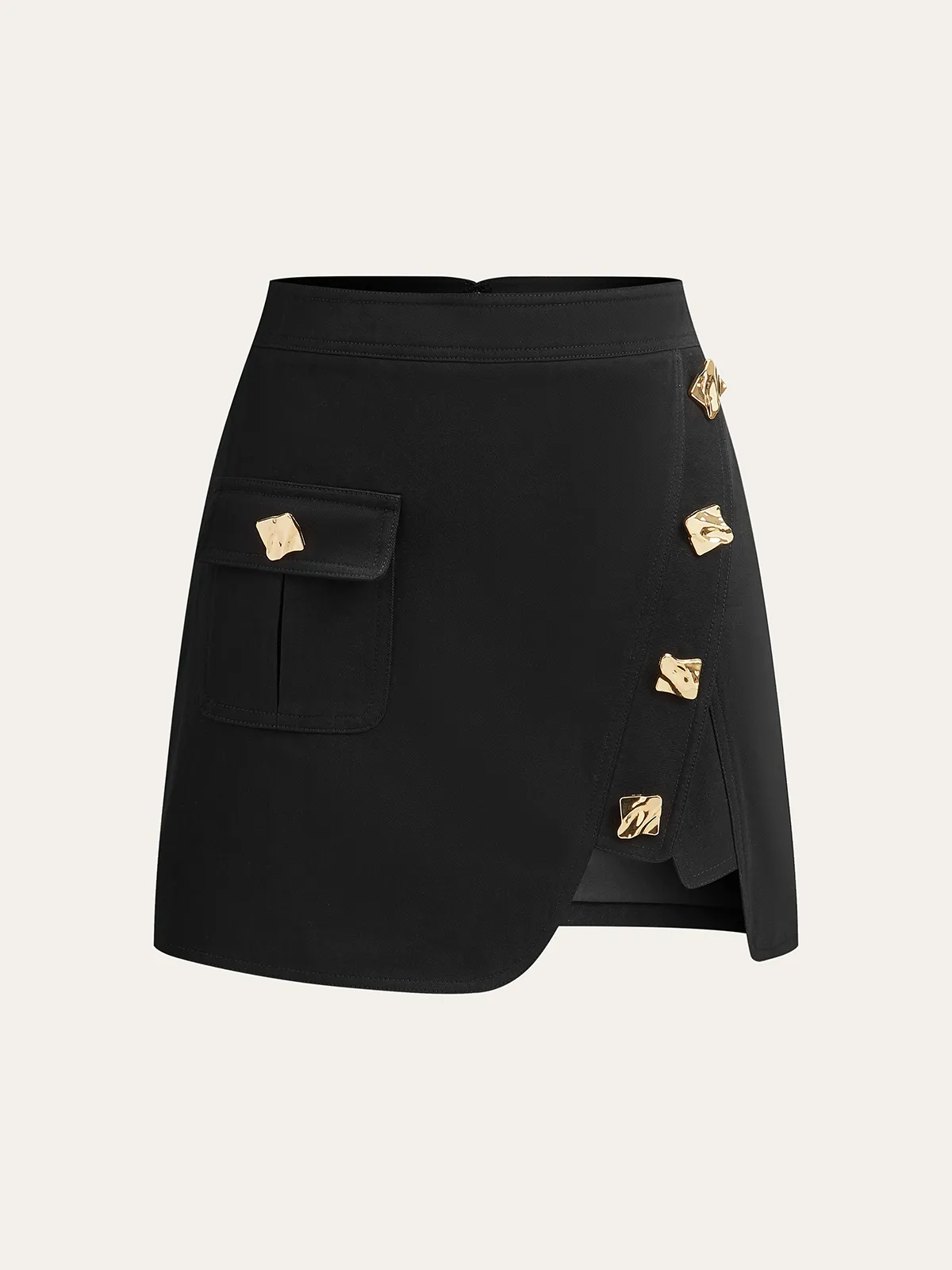 Metal Detail Asymmetric Hem Mini Skirt sold by COMMENSE