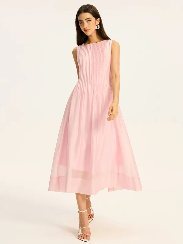 Semi-Sheer Tencel Pleated Sleeveless Midi Dress sold by COMMENSE