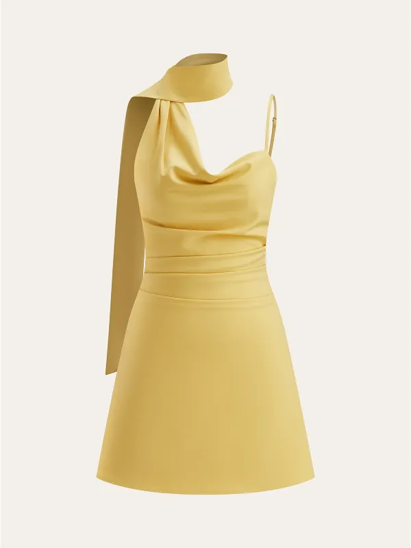 Cowl Neck Mini Dress with Asymmetric Sash Detail sold by COMMENSE