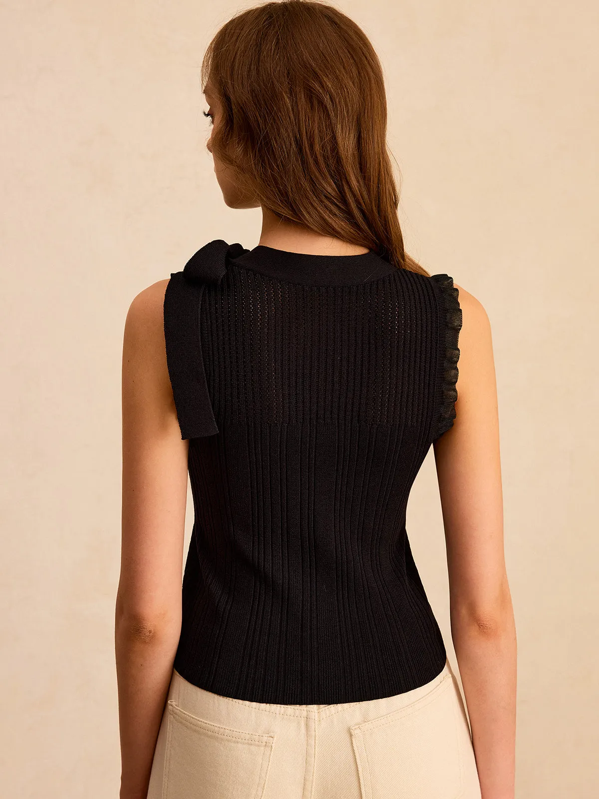 Bow Ribbed Knit Sleeveless Top sold by COMMENSE product image thumbnail 2
