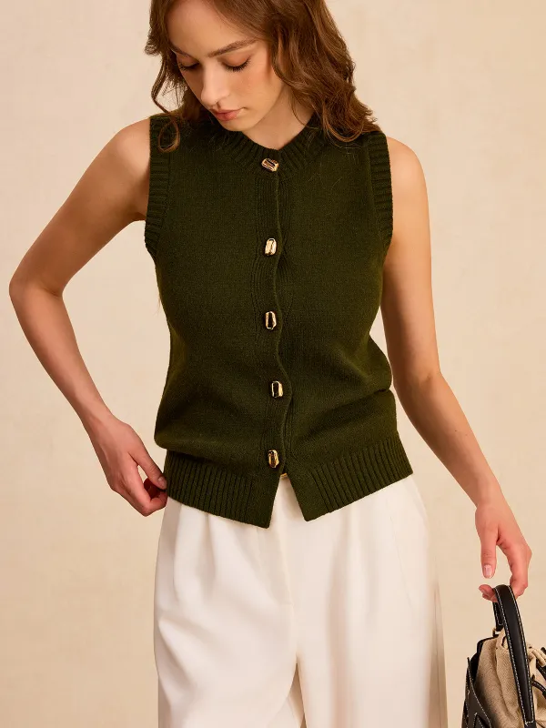 Metal Button Knit Vest sold by COMMENSE