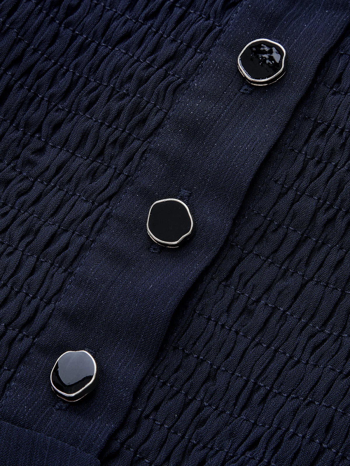 Mesh-Paneled Ruffled Hem Smocked Waist Blouse sold by COMMENSE product image thumbnail 3