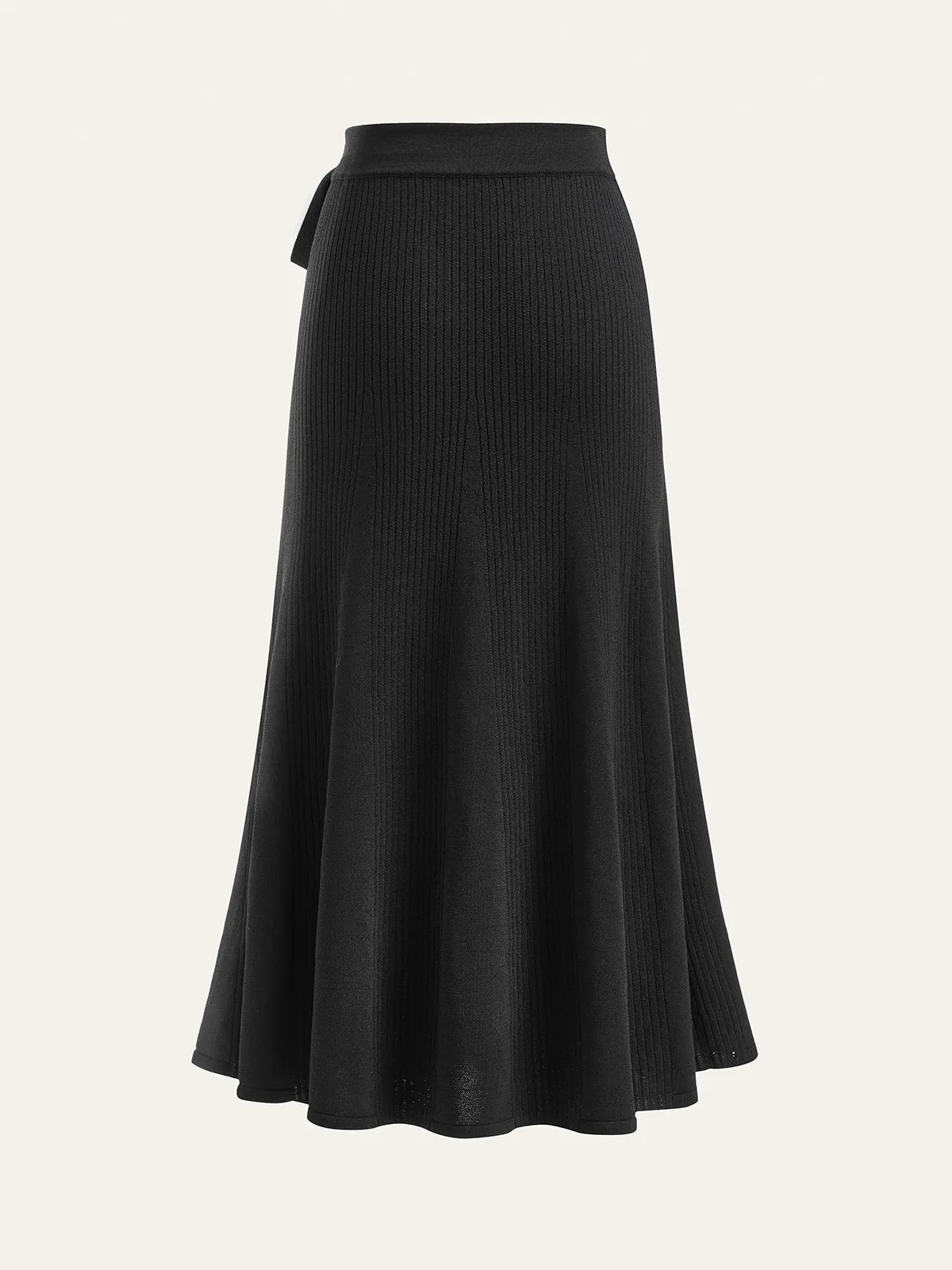 Contrast Bow Belt Ribbed Knit Midi Skirt sold by COMMENSE product image thumbnail 2