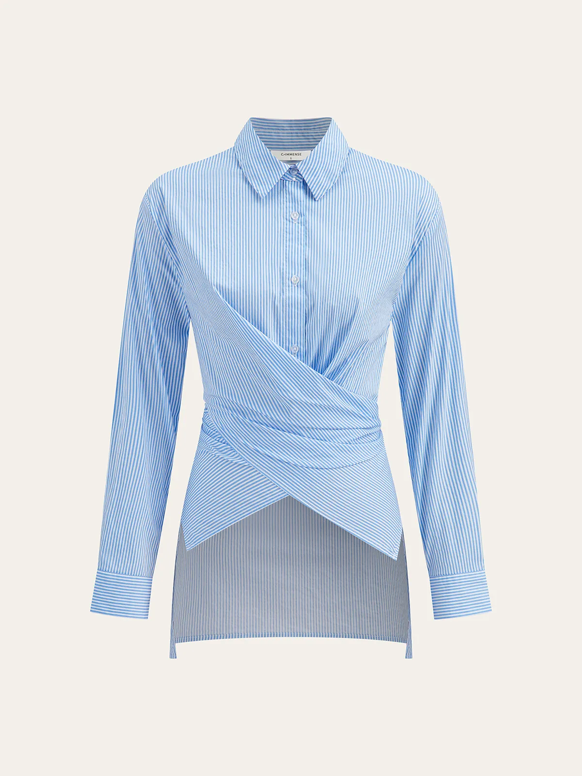 Striped Wrap Asymmetric Hem Shirt sold by COMMENSE product image thumbnail 3