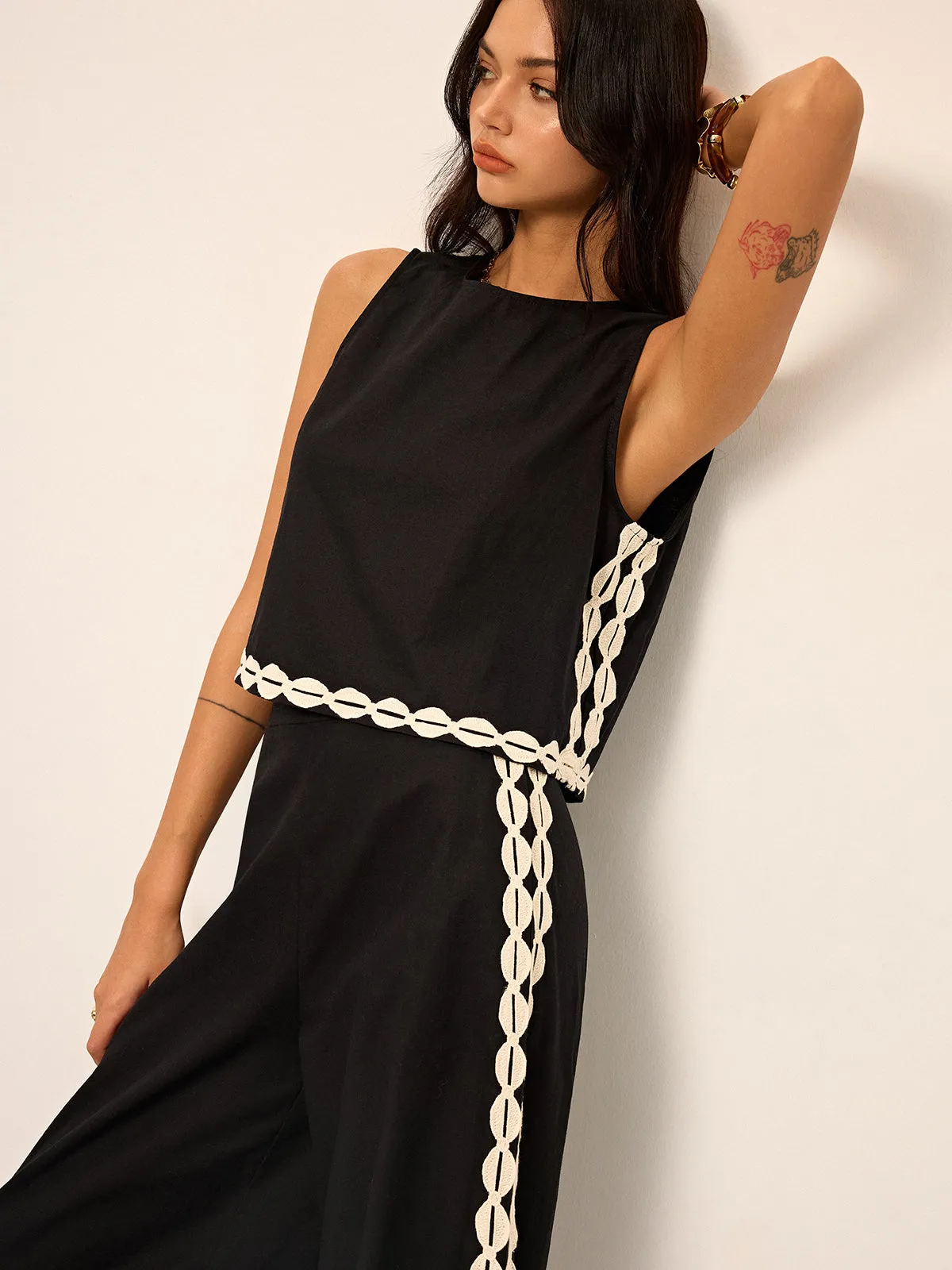 Cotton & Linen Contrast Trim Pants Set sold by COMMENSE product image thumbnail 3