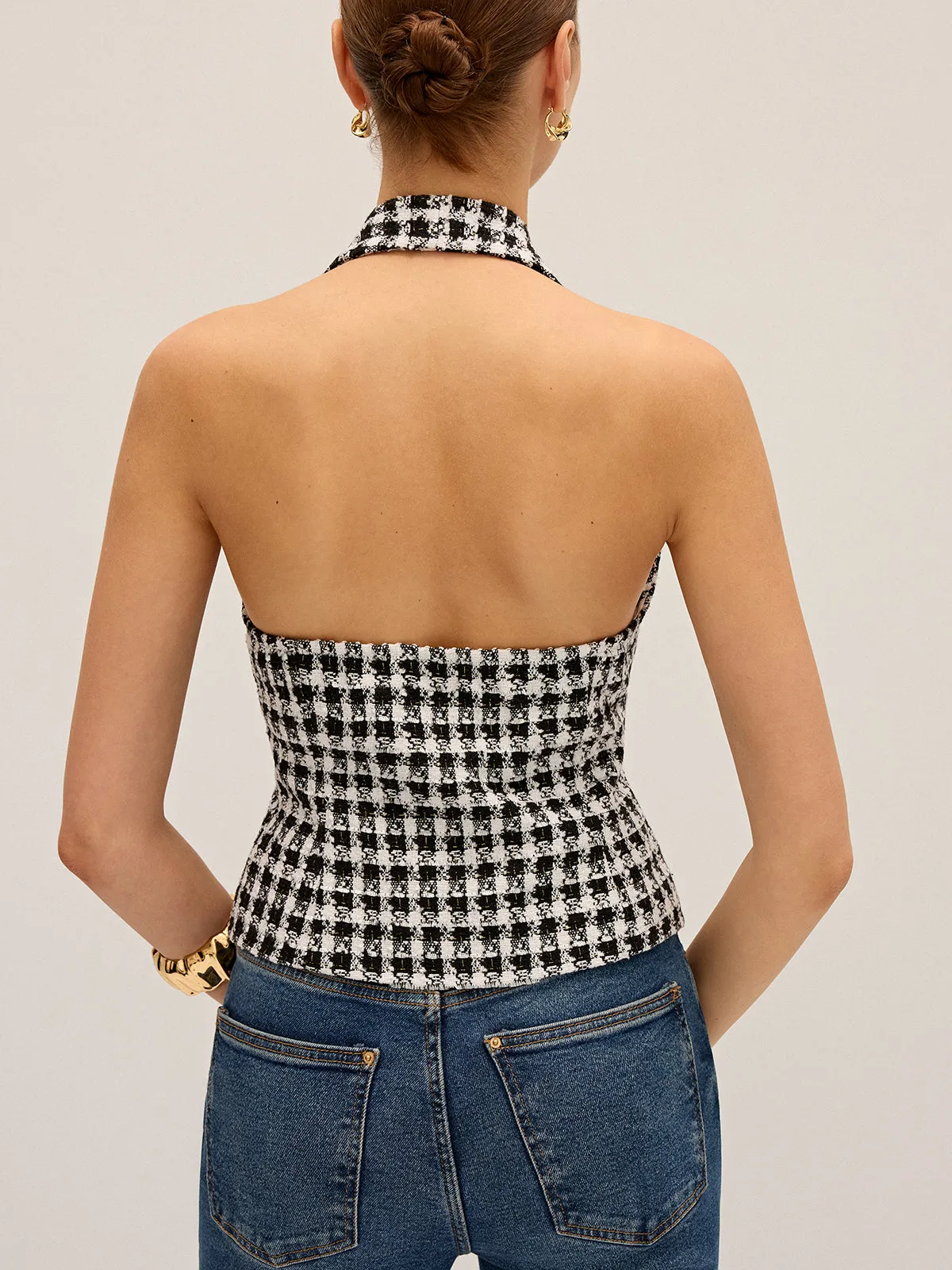 Checkered Halter Neck Vest sold by COMMENSE product image thumbnail 5